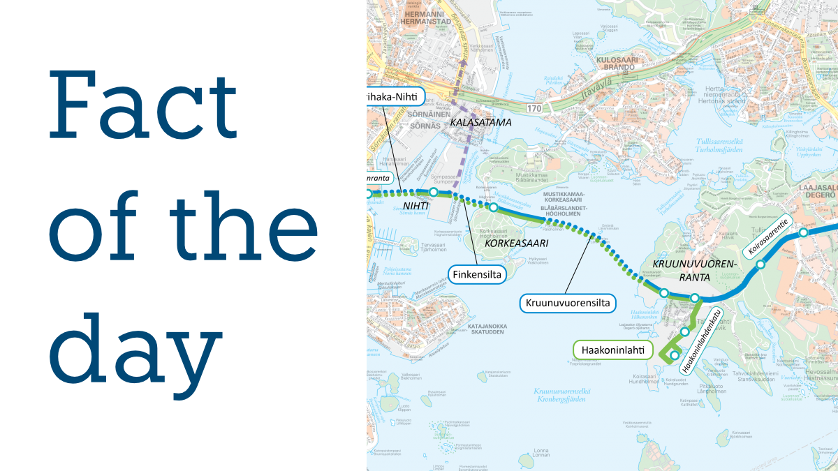 A map of a part of Helsinki with the bridge in the centre. | Helsingin kaupunki